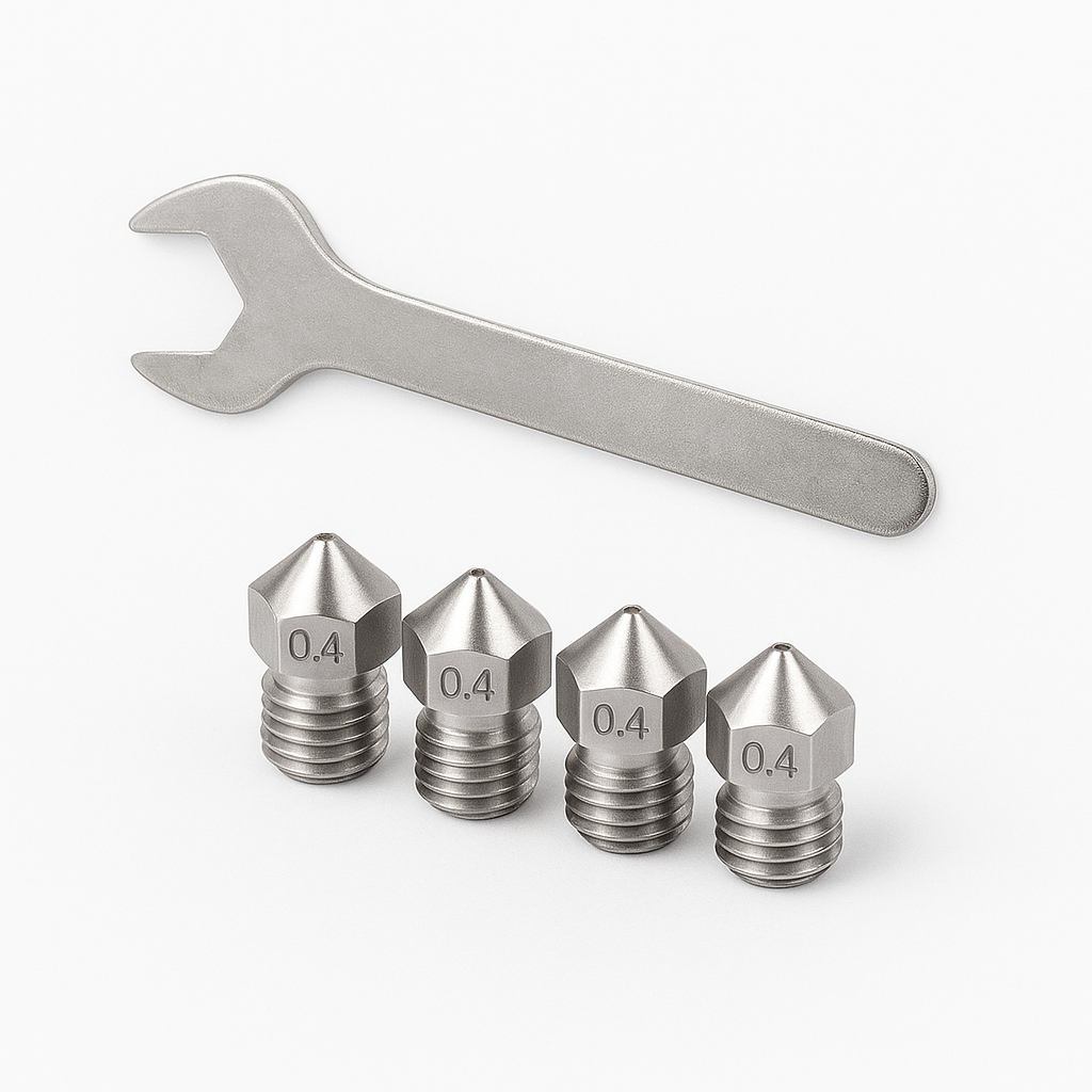 Titanium Alloy Nozzle Kit – 5Pcs (4x0.4mm Nozzles + 1 Wrench) - E3D V6 Compatible