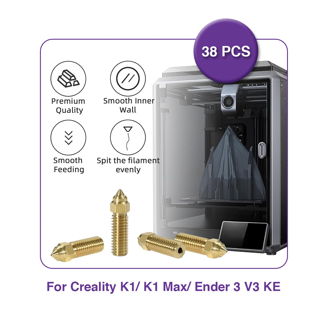 Brass Nozzles Kit with Tools for Creality K1/ K1 Max / Ender 3 V3 KE (38 Pcs) - MakerParts 3D