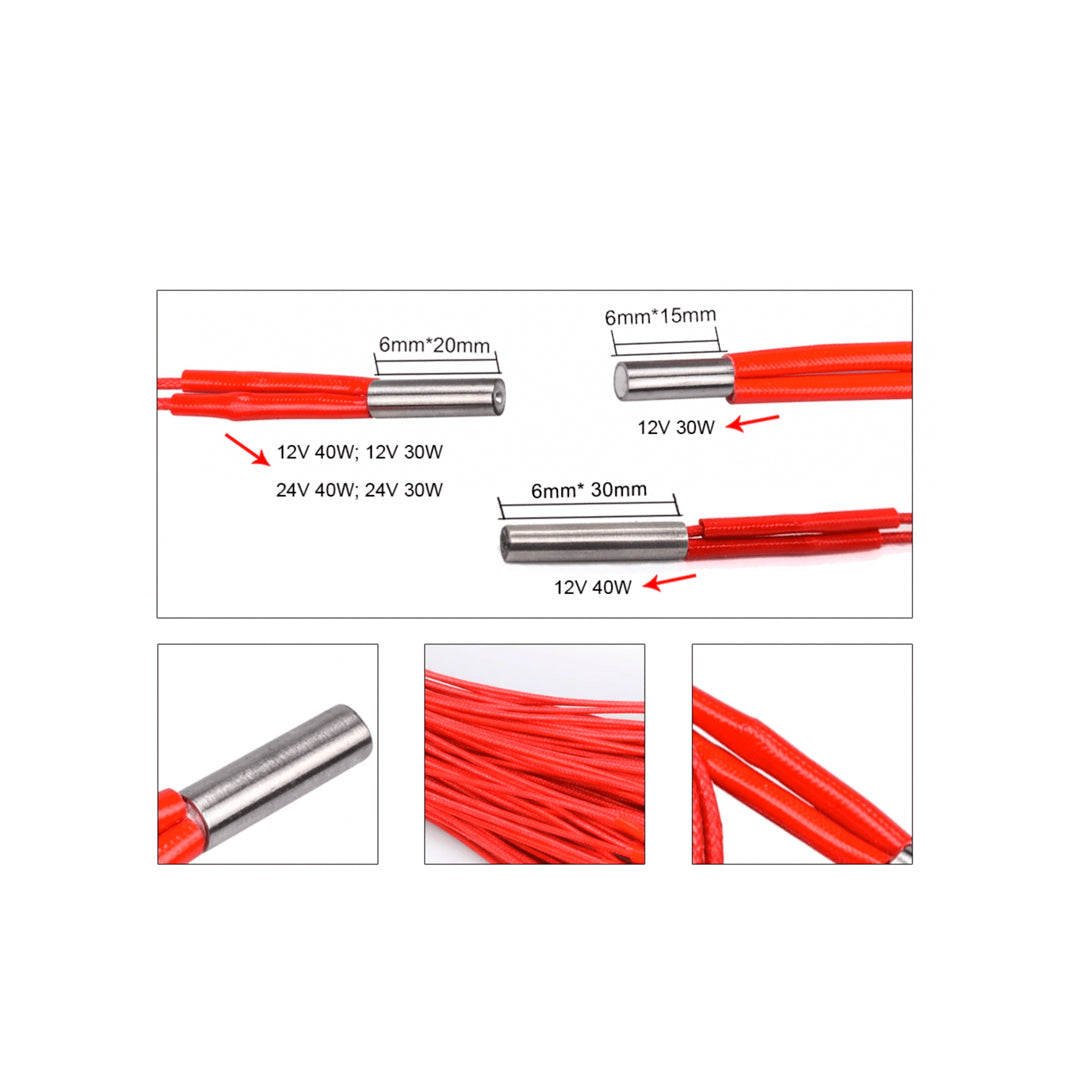 12V 50W Ceramic Heater Cartridge (6x20mm) - 1M Cable