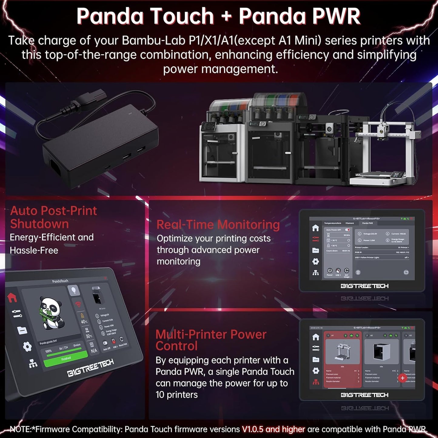 Panda Touch and Panda PWR product advertisement with printer images and features.