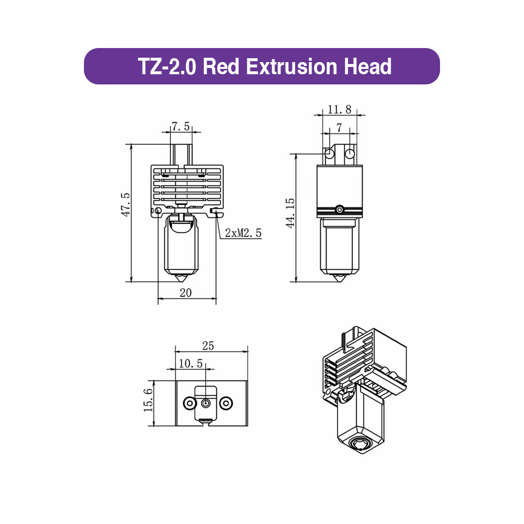 TZ-2.0 Red Extrusion Head for Bambu Lab X1 Series (Single Nozzle Required) - MakerParts 3D