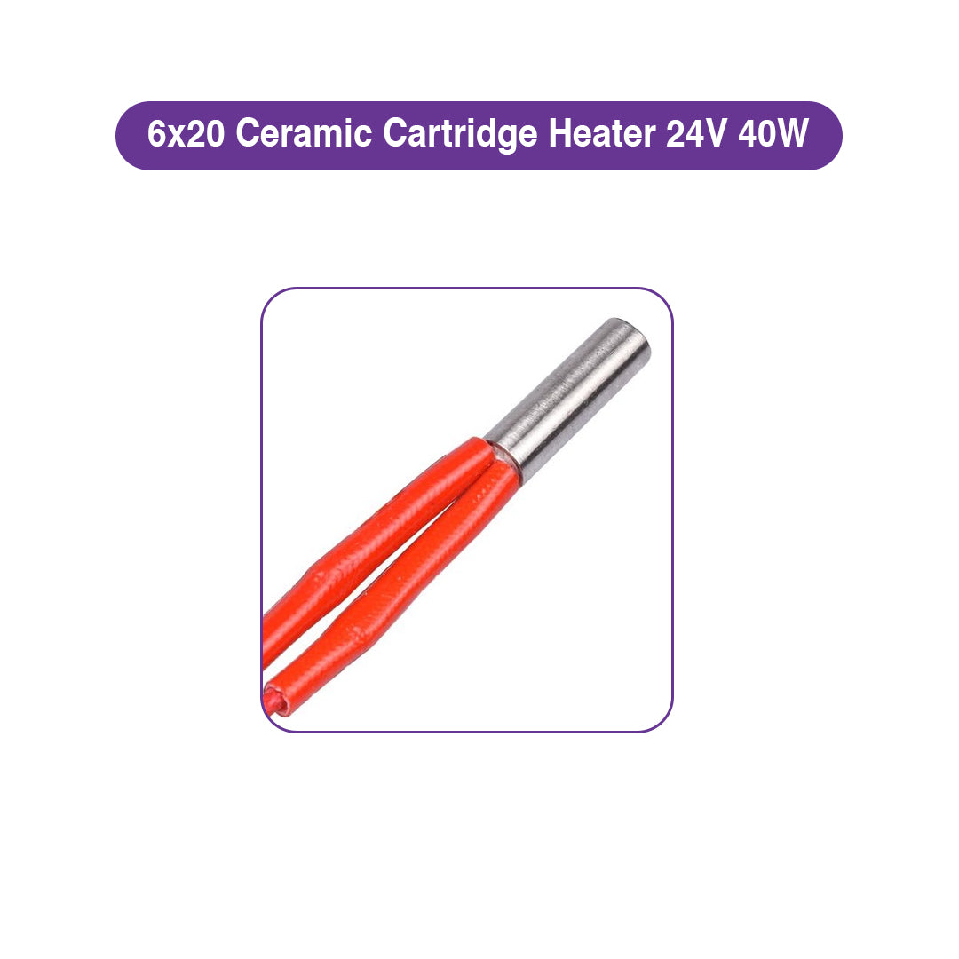 Ceramic Heater Cartridge 24V 40W (6x20mm) - 1M Cable - MakerParts 3D