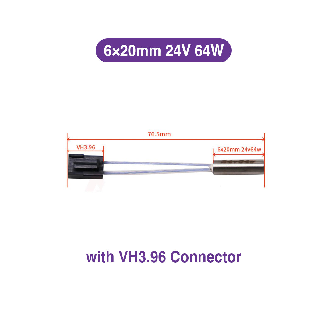 6×20mm 24V 64W Heating Cartridge with VH3.96 Connector for Genius and Sidewinder X1 - MakerParts 3D