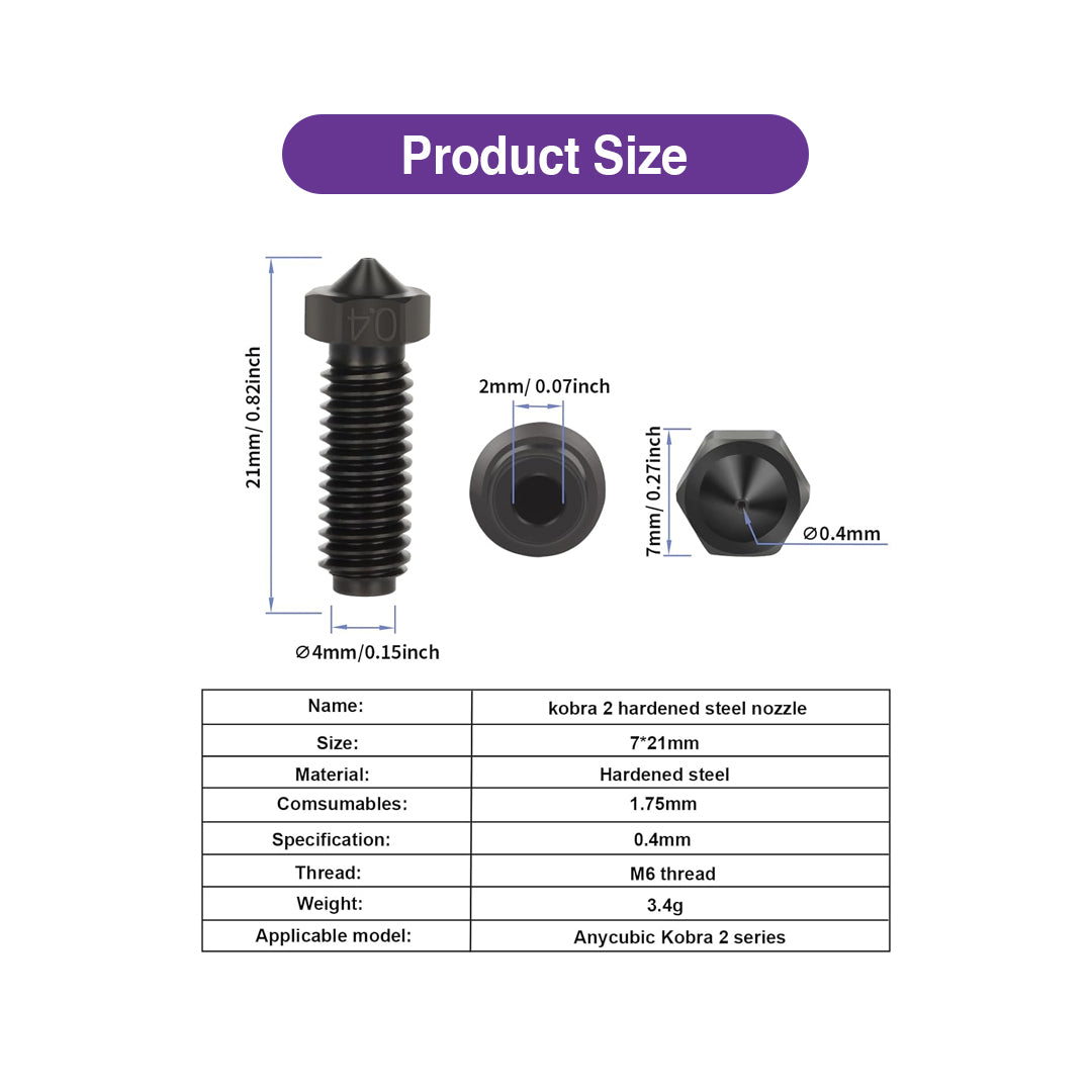 Hardened Nozzle for Anycubic Kobra 2 Series (0.2 to 1.0mm) - MakerParts 3D