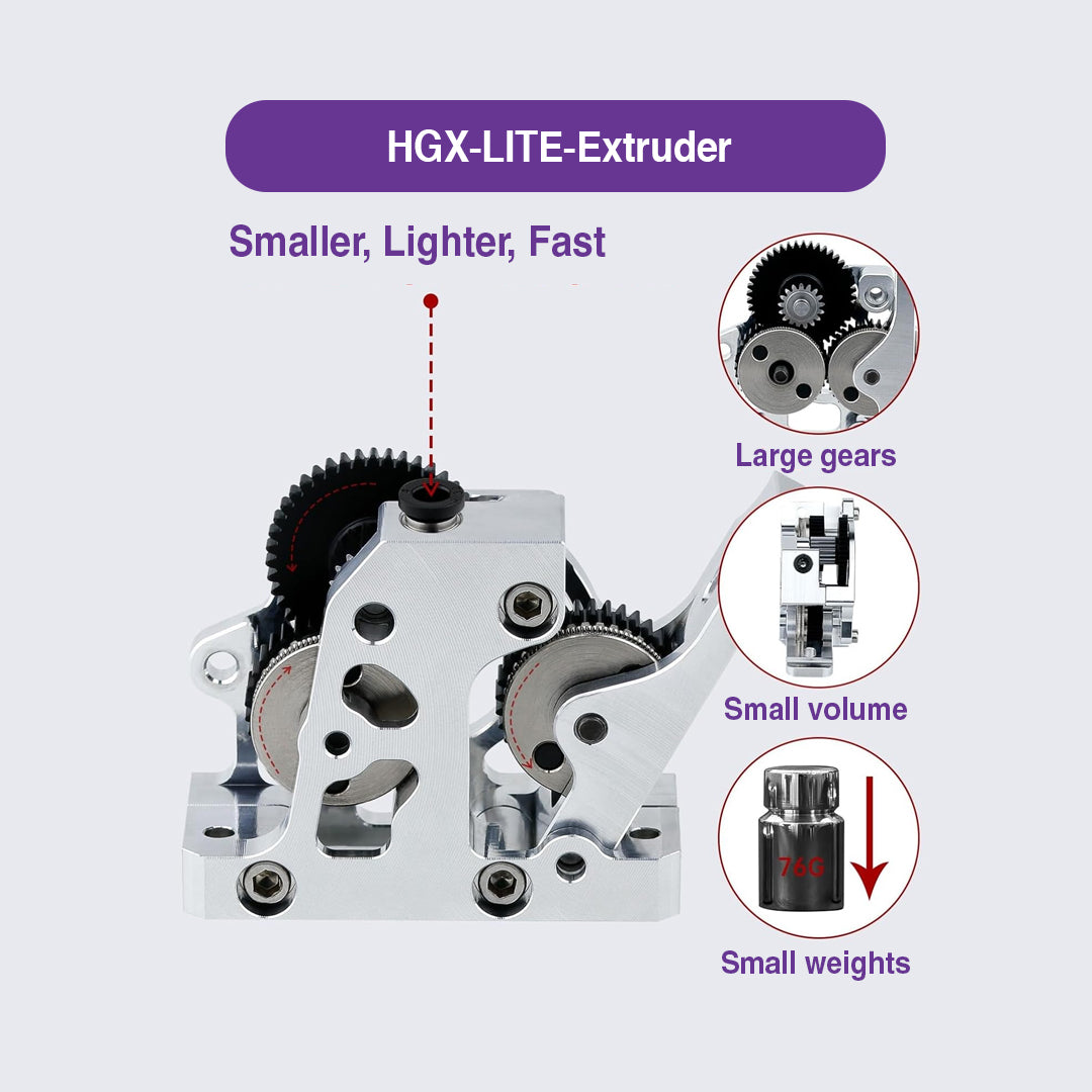 HGX-LITE-Extruder Reduction Hardened Steel Gear Metal Extruder (Silver) - MakerParts 3D