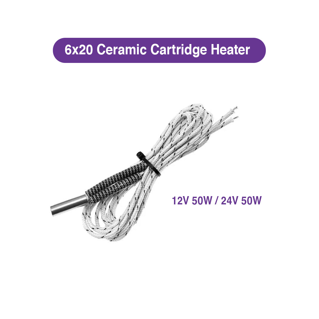 Ceramic Heater Cartridge (6x20mm) 12V 50W / 24V 50W - MakerParts 3D