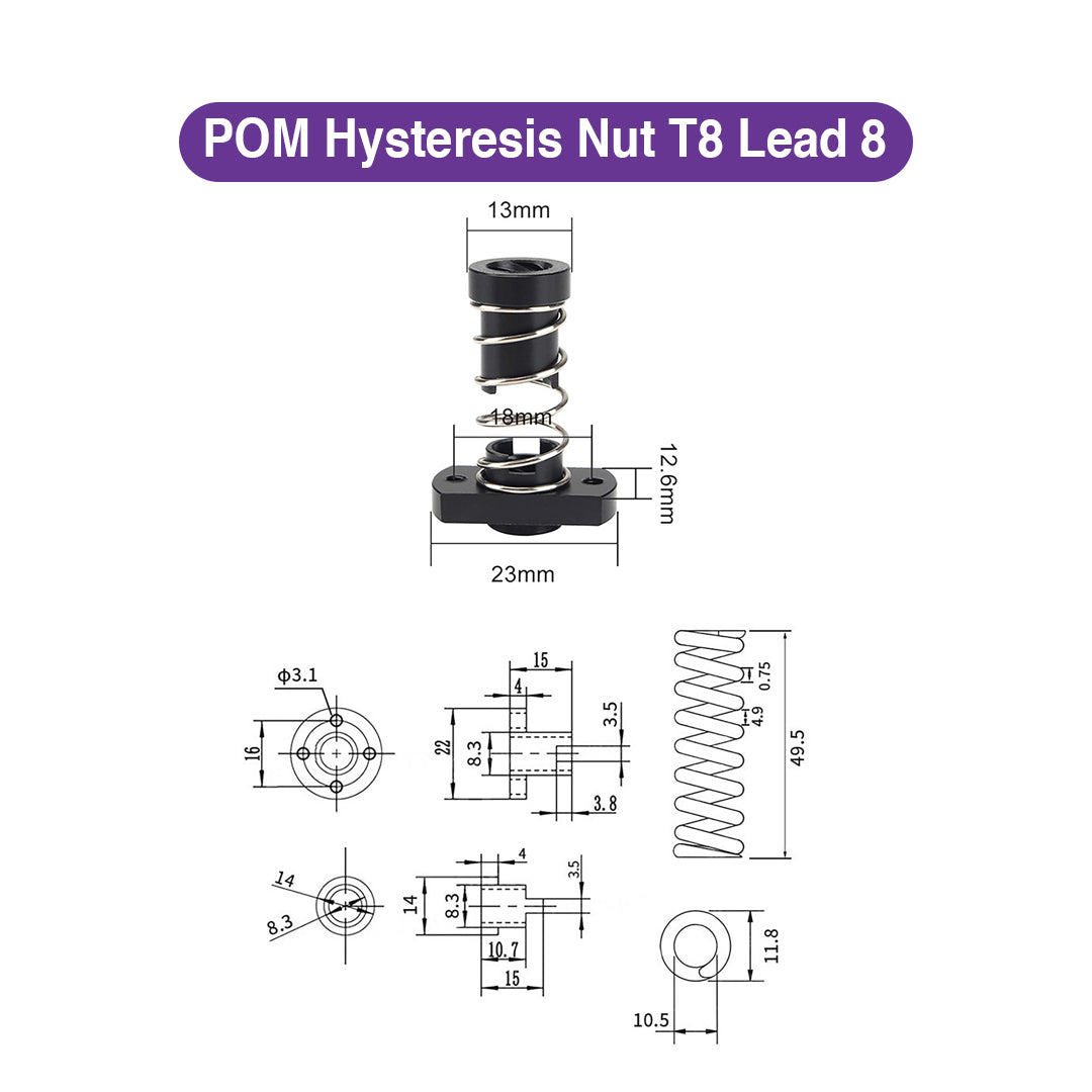 Upgraded POM Hysteresis Nut T8 Lead 8 for 3D Printers - MakerParts 3D
