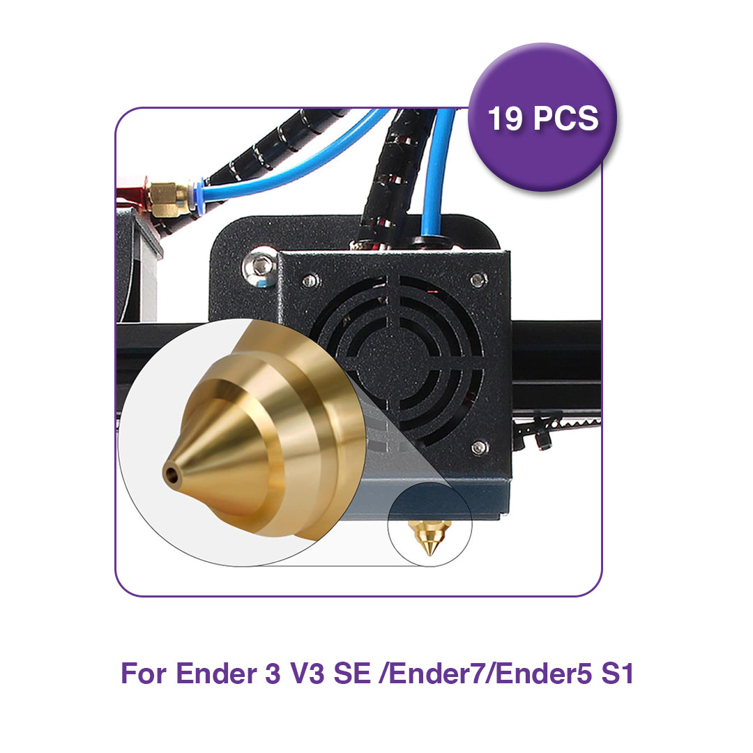 Copper Plated Nozzles Kit with Tools for Ender 3 V3 SE / Ender 7 / Ender 5 S1 (19 Pcs) - MakerParts 3D