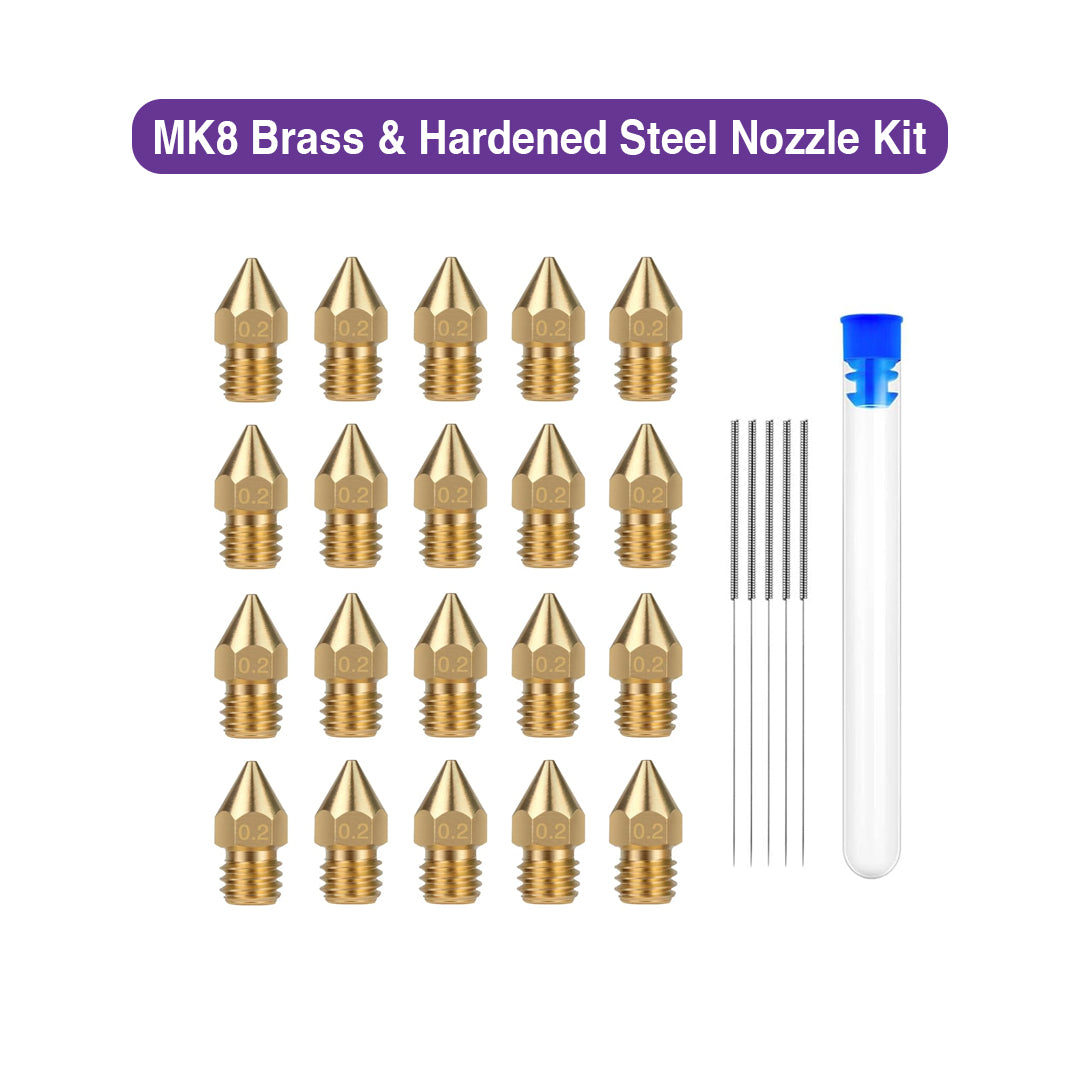 MK8 Brass Nozzle Kit with Cleaning Needles (22 Pcs) - MakerParts 3D