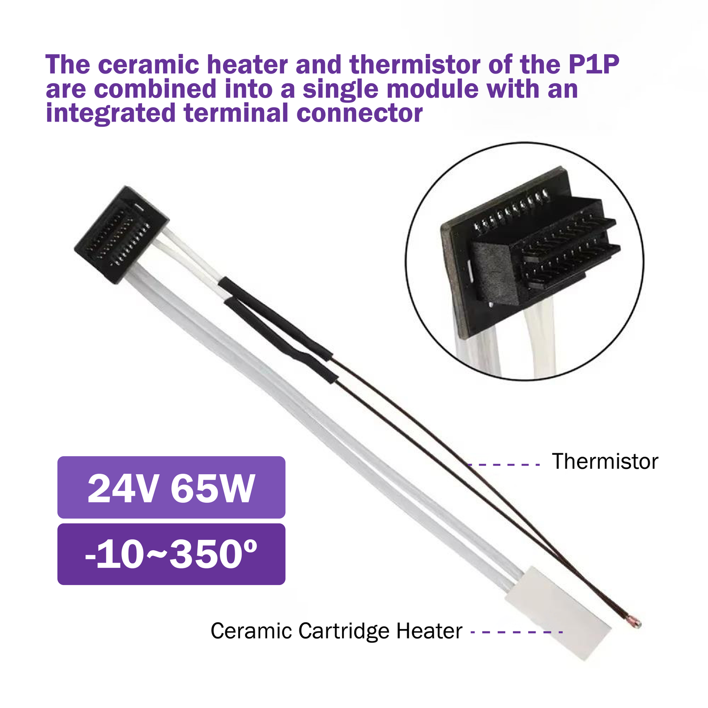 Thermistor + Ceramic Heater for Bambu Lab P1P/P1S – 24V 48W, 300°C - MakerParts 3D