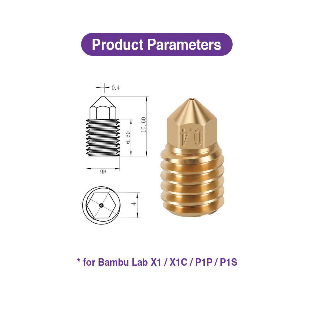 Brass Nozzle for Bambu Lab X1 / X1C / P1P / P1S - (0.2 to 1.0mm) - MakerParts 3D