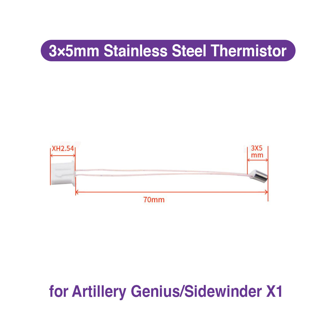 3×5mm Stainless Steel Thermistor with XH2.54 Connector - 75mm Cable - MakerParts 3D