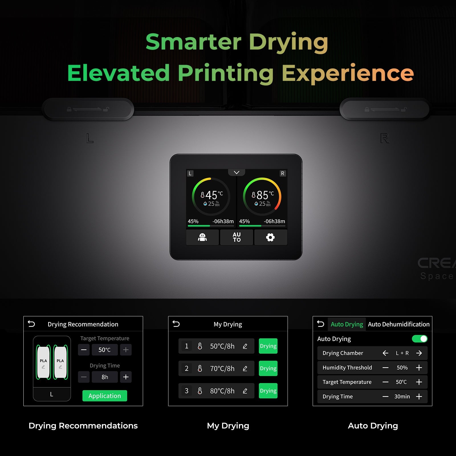 Creality SpacePi X4 filament dryer, 4-spool capacity and dual chamber