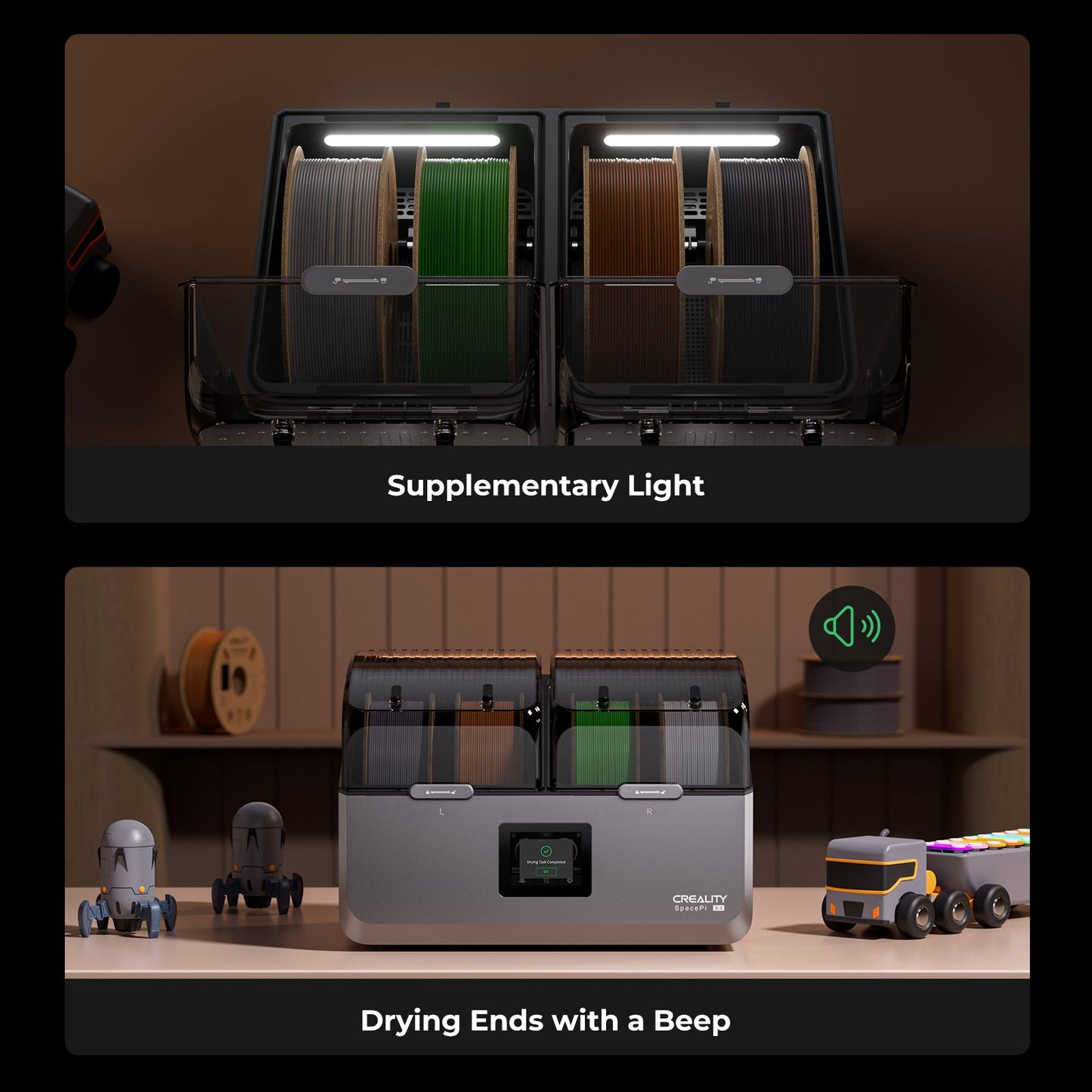 Creality SpacePi X4 filament dryer, 4-spool capacity and dual chamber