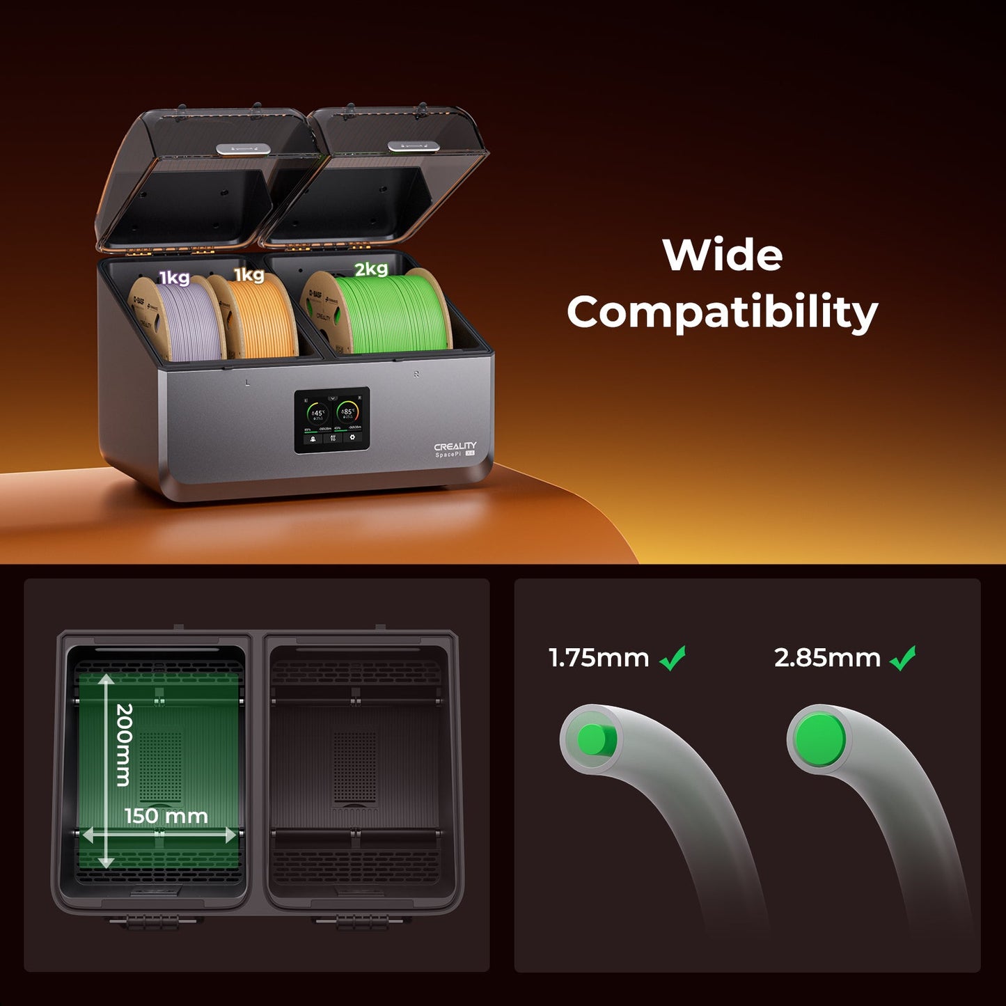 Creality SpacePi X4 filament dryer, 4-spool capacity and dual chamber