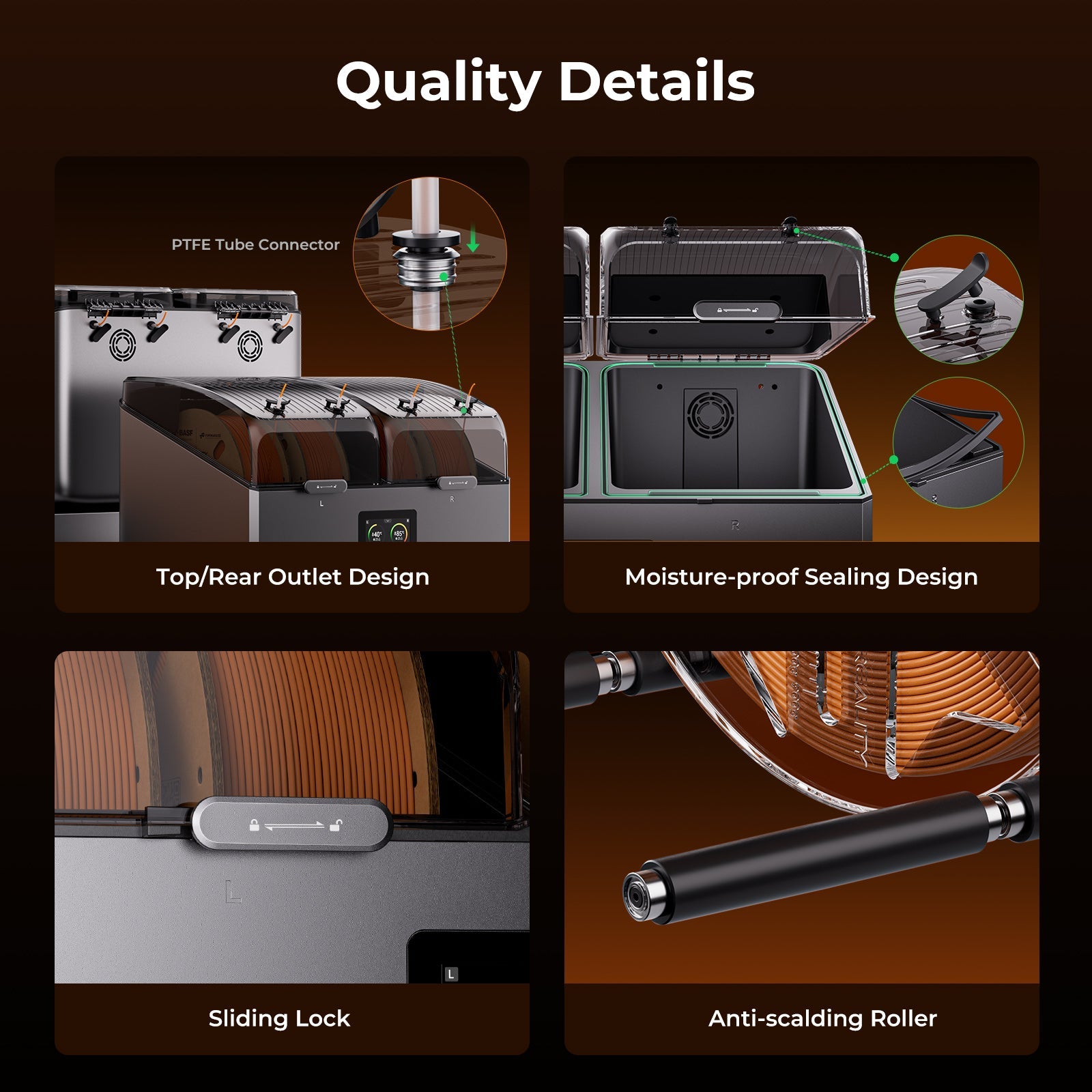 Creality SpacePi X4 filament dryer, 4-spool capacity and dual chamber
