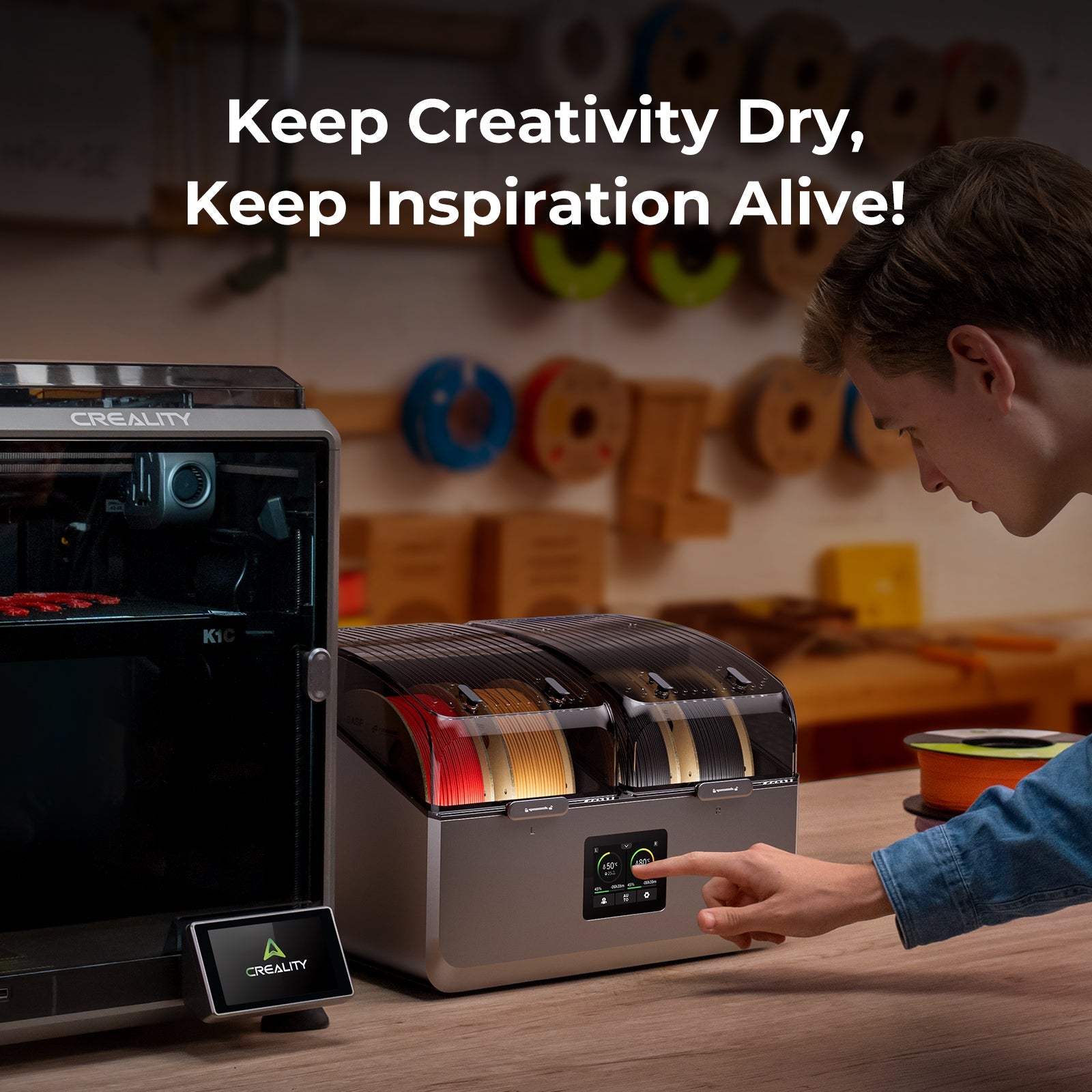 Creality SpacePi X4 filament dryer, 4-spool capacity and dual chamber