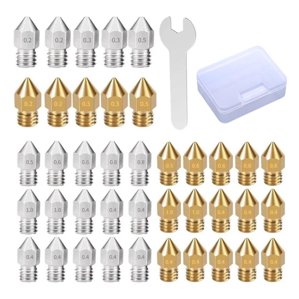 MK8 Brass & Stainless Steel Nozzle Set – 41PCS with Wrench & Plastic Box - MakerParts 3D