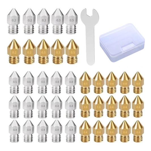 MK8 Brass & Stainless Steel Nozzle Set – 41PCS with Wrench & Plastic Box - MakerParts 3D