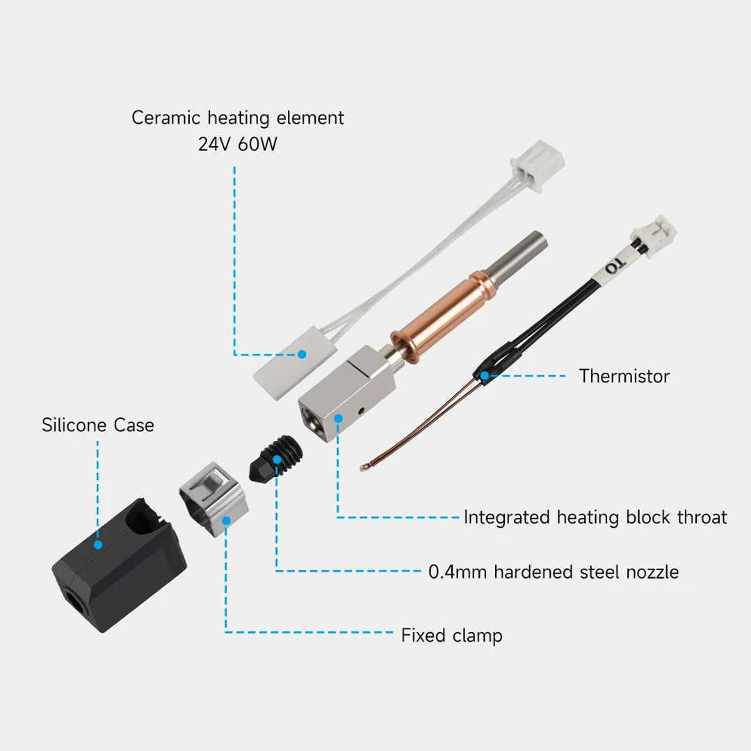 All-Metal Hotend Kit for Anycubic Kobra 3 / Combo – 24V Ceramic Heater + 0.4 mm Hardened Steel Nozzle