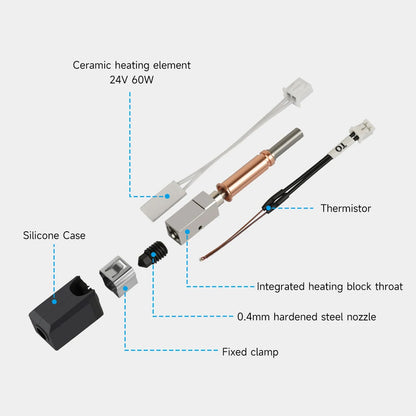 All-Metal Hotend Kit for Anycubic Kobra 3 / Combo – 24V Ceramic Heater + 0.4 mm Hardened Steel Nozzle