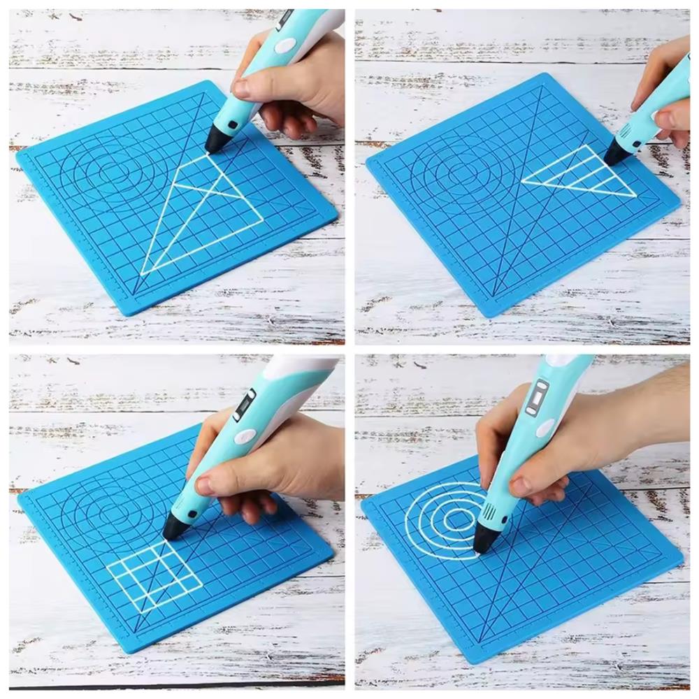 3D Pen Silicone Drawing Mat – Multi-Shape Stencil Pad with Finger Caps (17.5 × 17.5 cm)