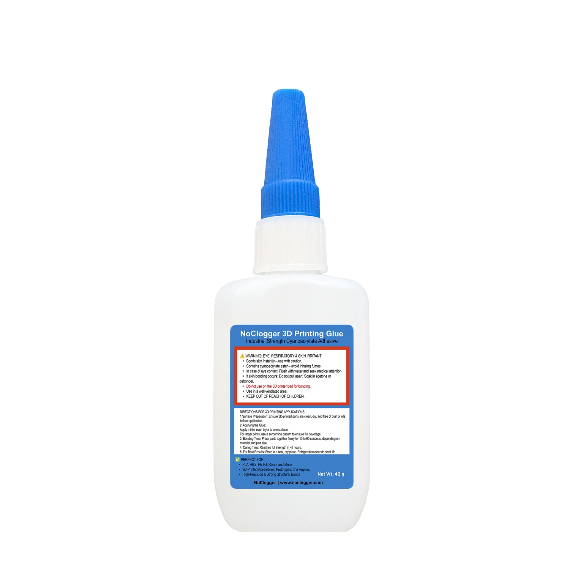 NoClogger 3D Printing Glue Fast Setting Adhesive for PLA PETG Resin