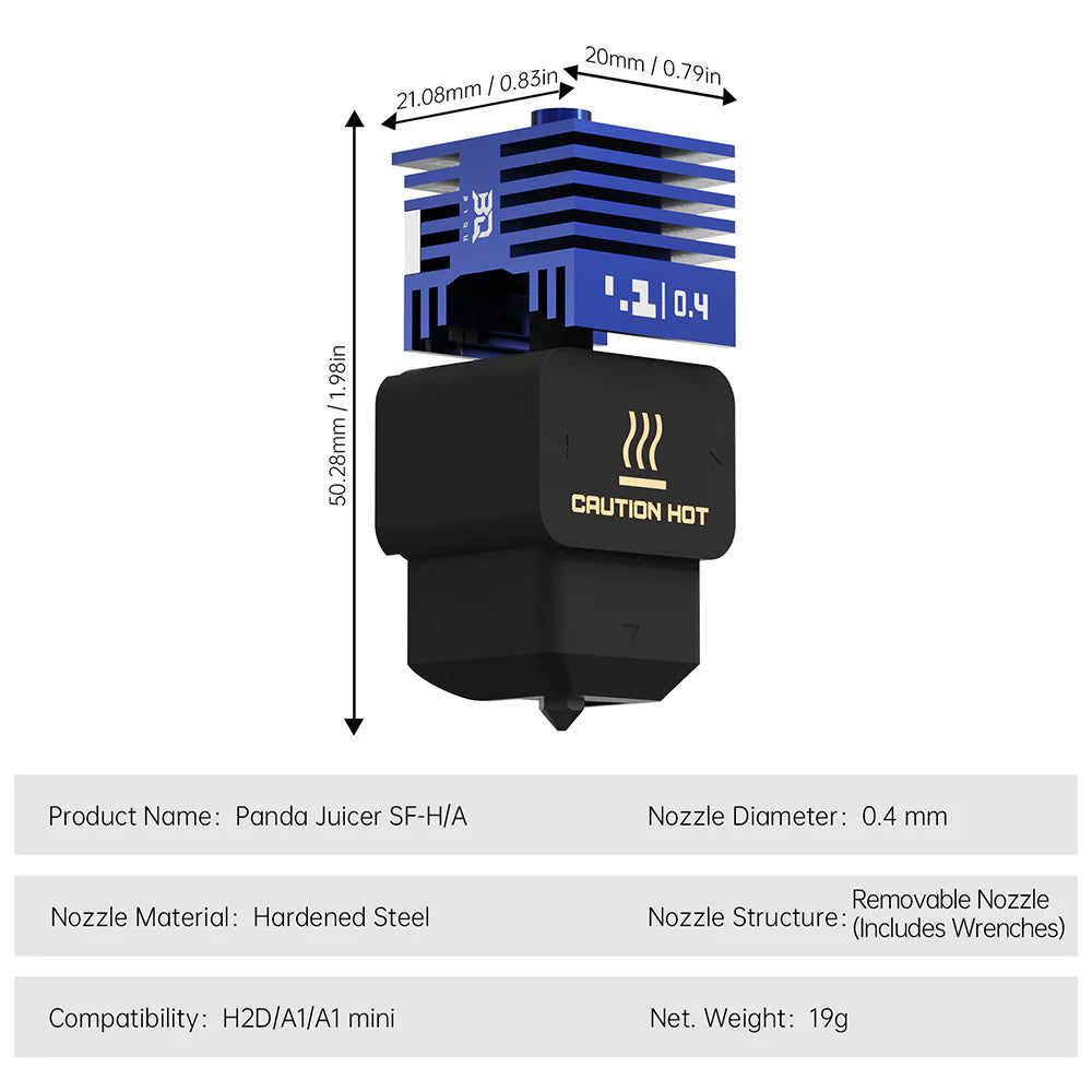 BIQU Panda Juicer Detachable Hotend - 0.4mm Hardened Steel for Bambu Lab (A1 / A1 Mini / P2S / H2)