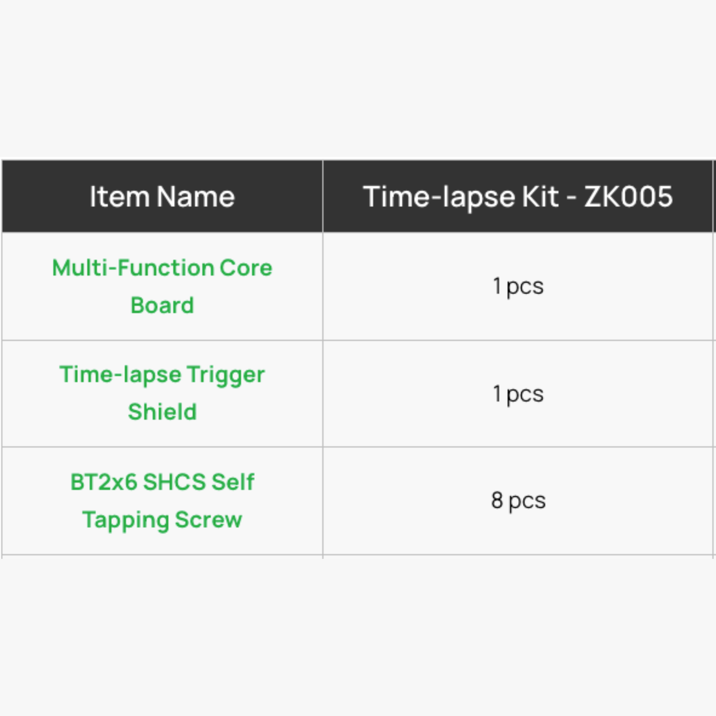 Bambu Lab CyberBrick Time Lapse Hardware Kit Items