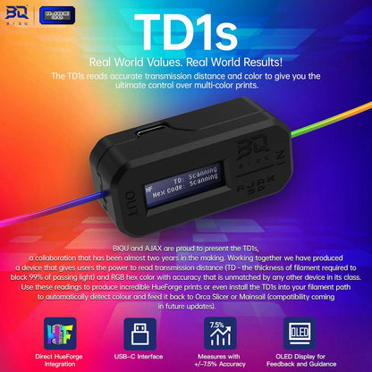 BIQU AJAX TD1S Filament Sensor – Color & Transmission Analyzer with OLED Display, USB-C, HueForge Compatible