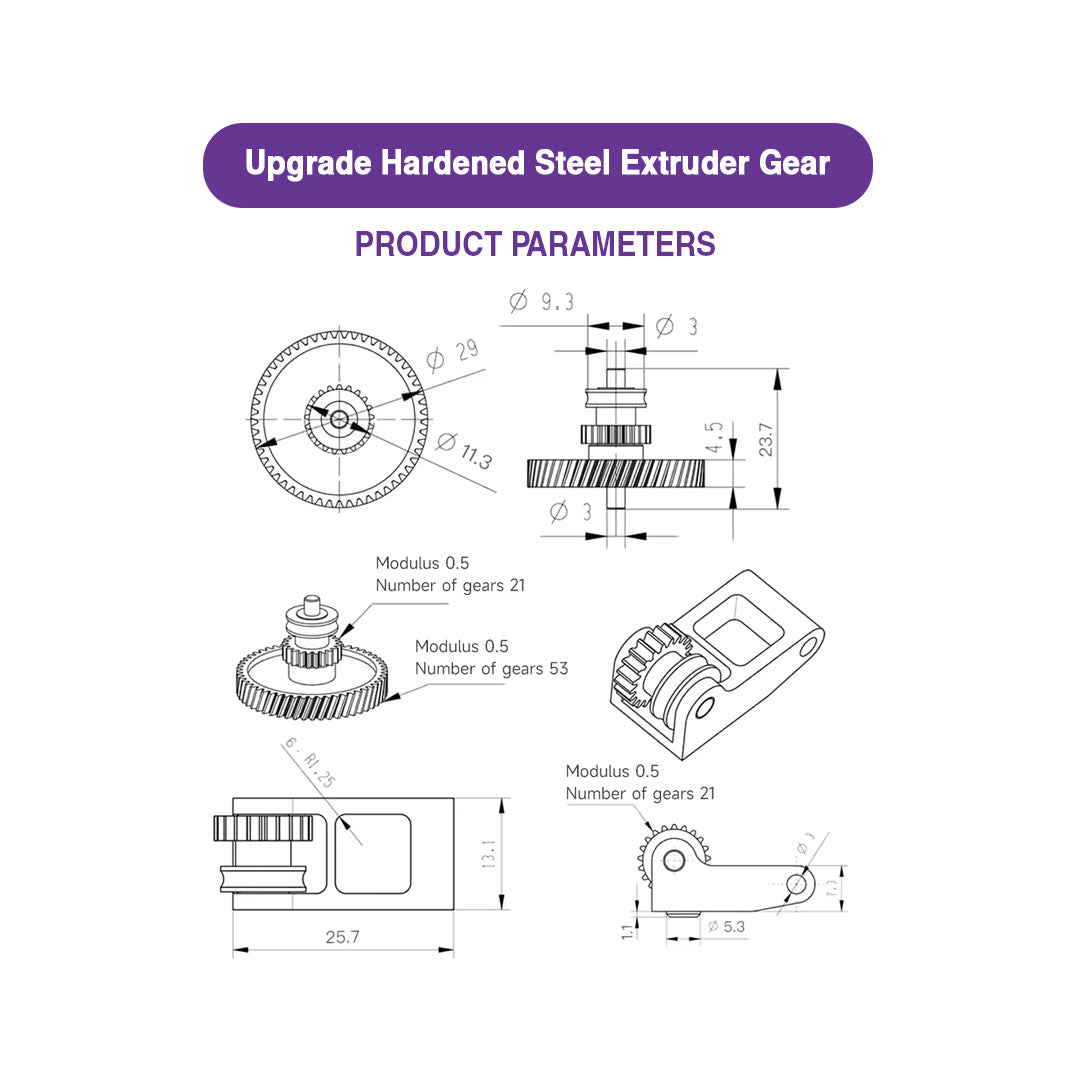 p1s hardened steel gears Hardened Steel Extruder Gear Upgrade for Bambu Lab P1S / X1 Series