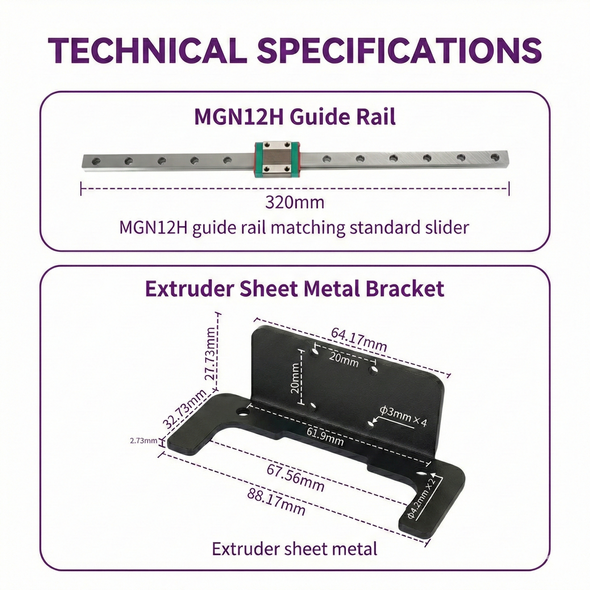 MGN12 Linear Guide Rail X-Axis Conversion Kit for Elegoo Neptune 3