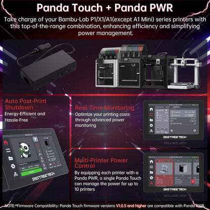Panda Touch and Panda PWR product advertisement with printer images and features.