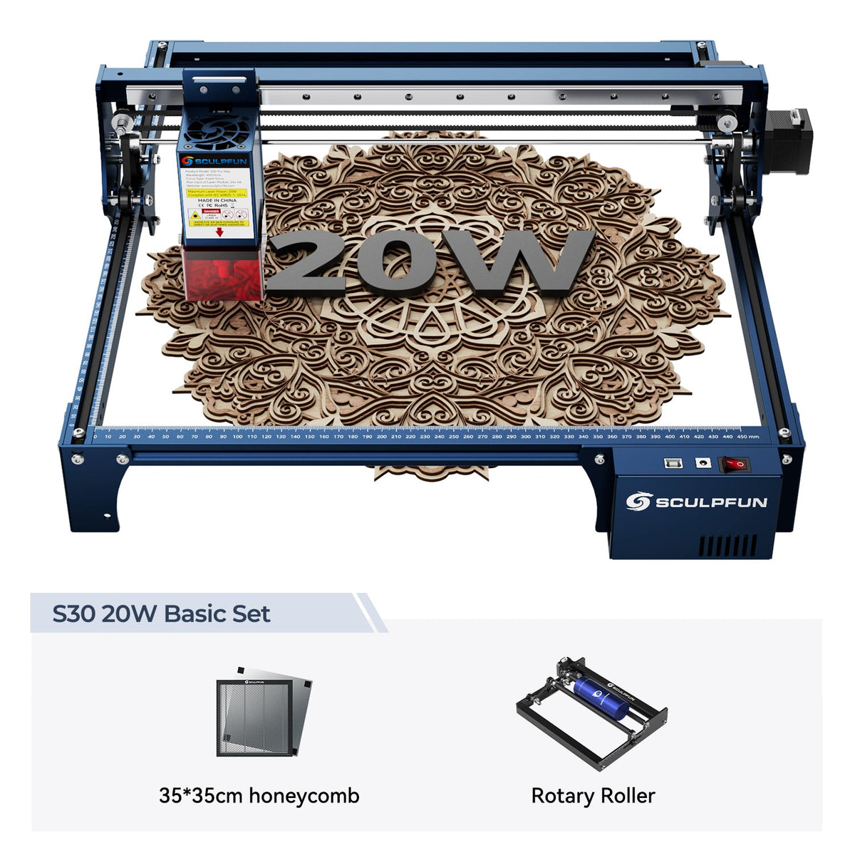 SCULPFUN S30 Pro Max Basic Set with honeycomb and rotary roller