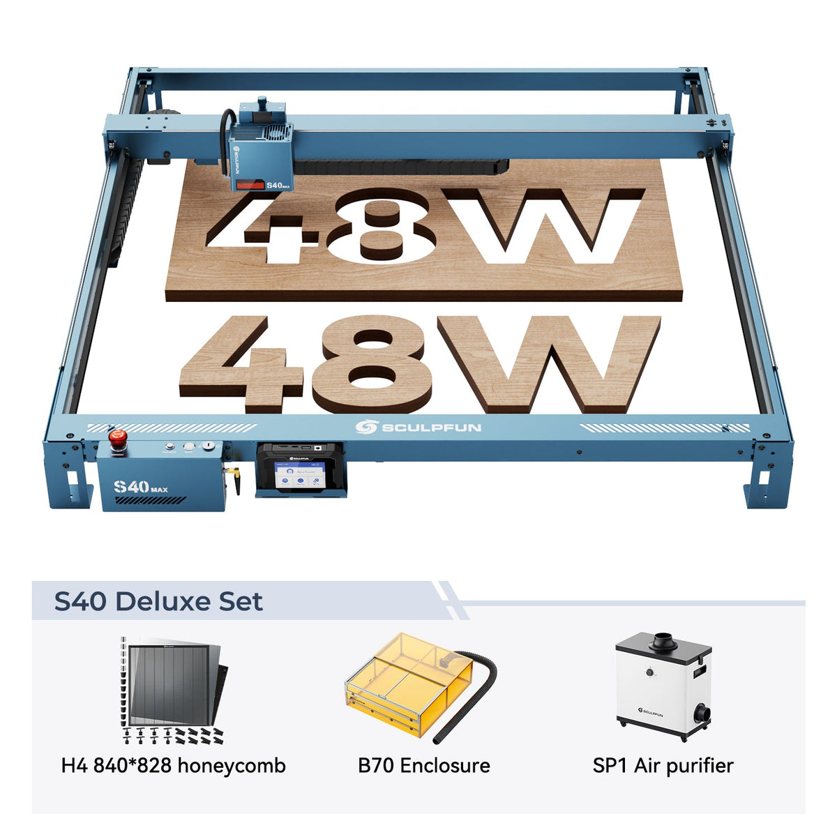 SCULPFUN S40 MAX Deluxe Set with H4 honeycomb, B70 enclosure and SP1 purifier