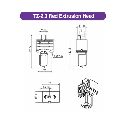 TZ-2.0 Red Extrusion Head for Bambu Lab X1 Series (Single Nozzle Required) - MakerParts 3D