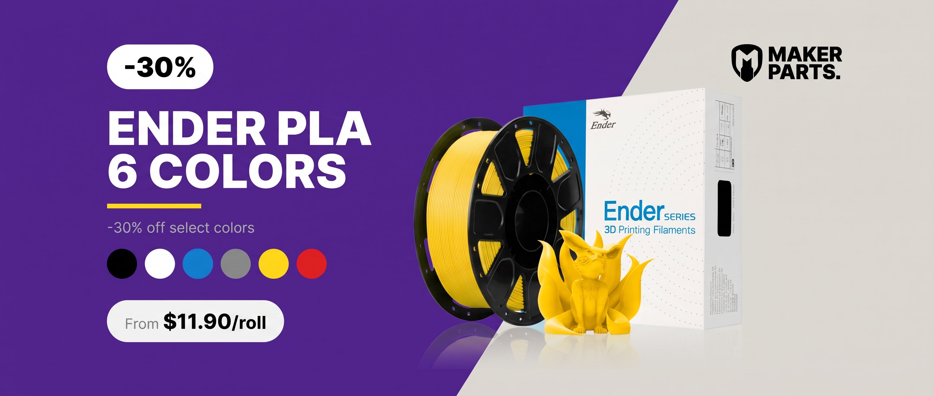 Creality Ender PLA Filament - 6 colours, 30% off select colours, from $11.90 per roll - MakerParts