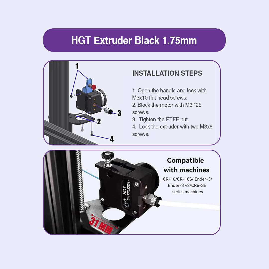 HGT Extruder Black 1.75mm (Self Packing) - MakerParts 3D