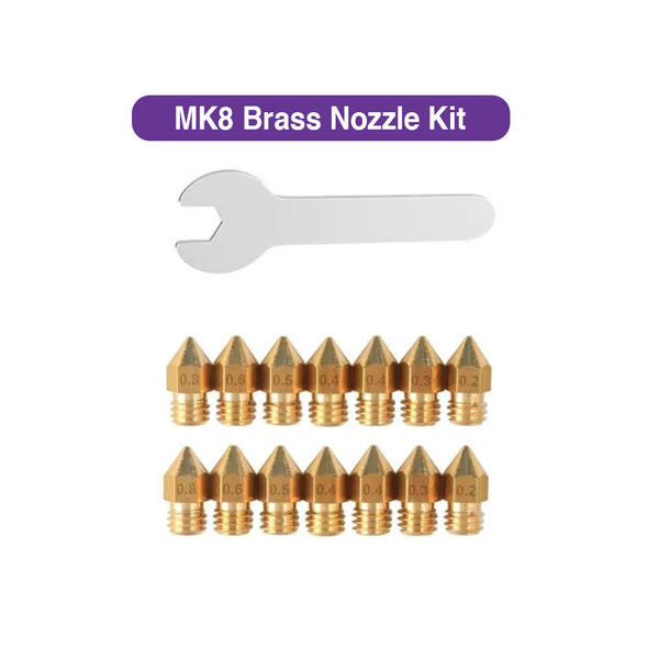 MK8 Brass Nozzle Kit (0.4mm 8pcs, 0.2/0.3/0.5/0.6/0.8/1.0mm 2pcs each, Open-End Wrench, Total 21PCS with Storage Box)