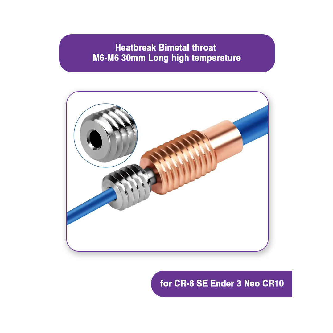 Heat Break Bimetal throat M6-M6 30mm High-Temperature for CR-6 SE Ender 3 Neo CR10 - MakerParts 3D