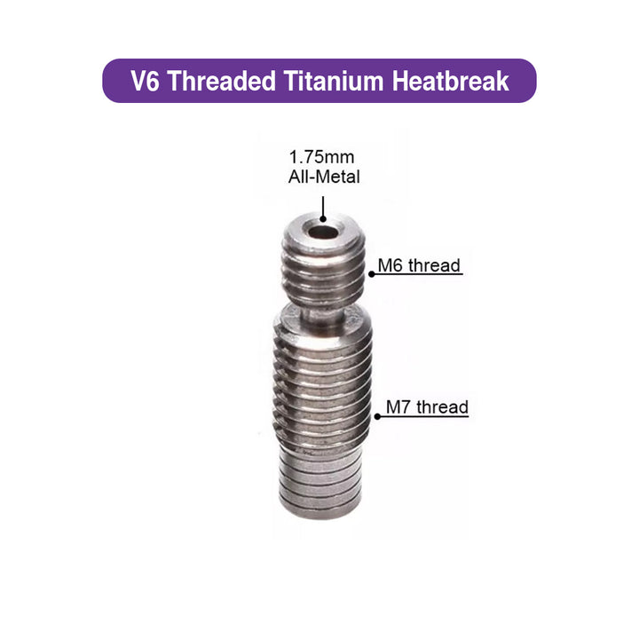 V6 Official Threaded Titanium Heat Break for E3D V6 Volcano Hotend (1.75mm Filament) - MakerParts 3D