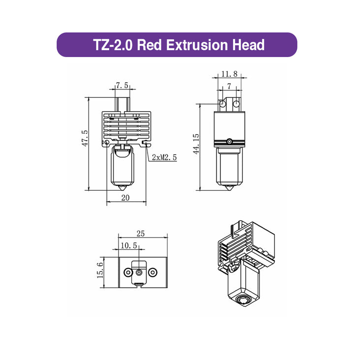 TZ-2.0 Red Extrusion Head for Bambu Lab X1 Series (Single Nozzle Required) - MakerParts 3D