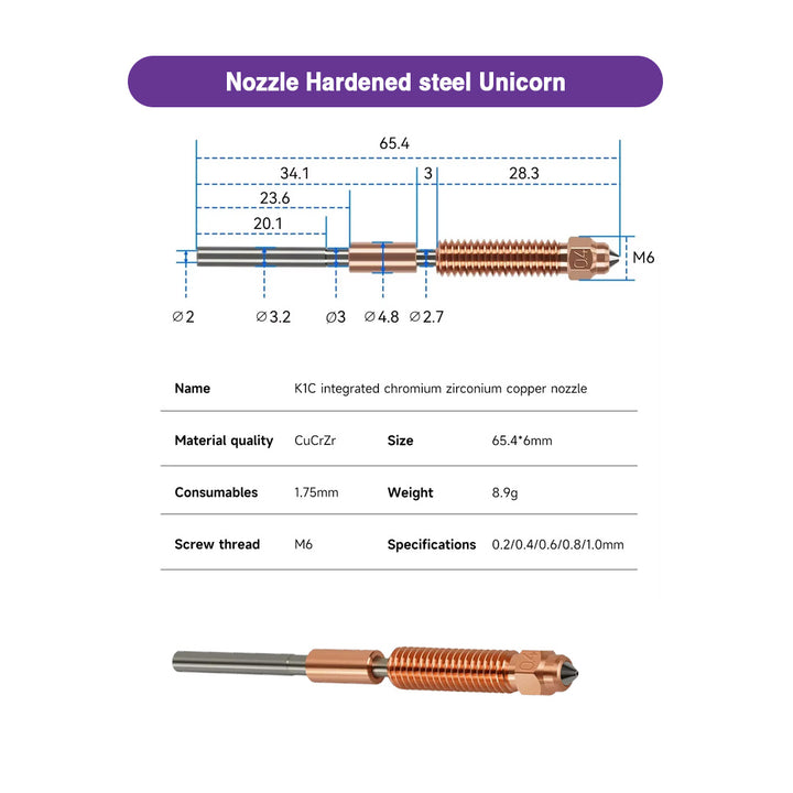 Hardened Steel Nozzle Unicorn