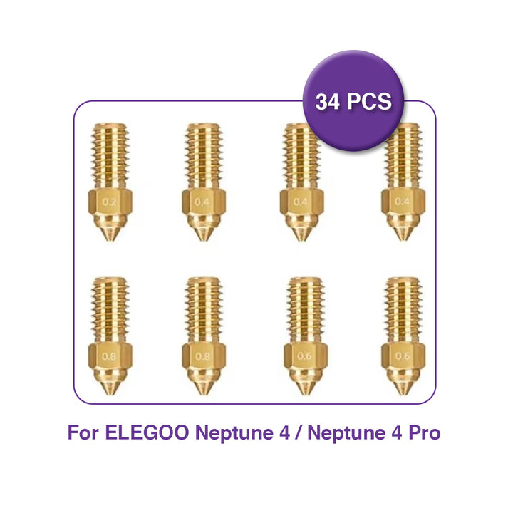 Brass Nozzles Kit with Tools for ELEGOO Neptune 4 / 4 Pro (34 Pcs) - MakerParts 3D