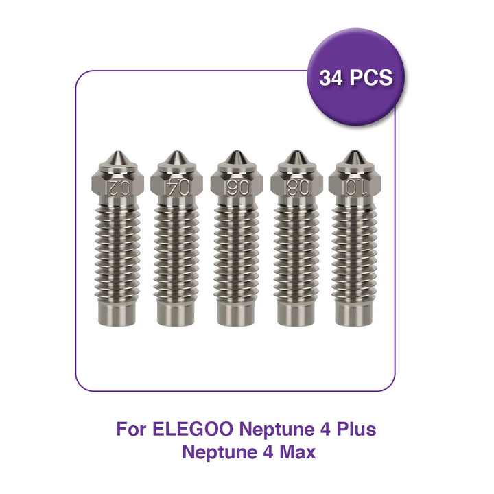 Copper Plated Nozzles Kit with Tools for ELEGOO Neptune 4 Plus / 4 Max (34 Pcs) - MakerParts 3D