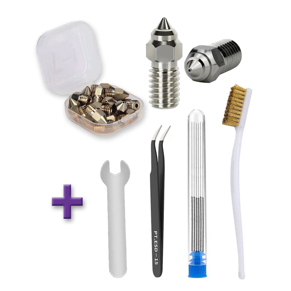 Copper Plated Nozzles Kit with Tools for Ender 3 V3 SE / Ender 7 / Ender 5 S1 (19 Pcs) - MakerParts 3D