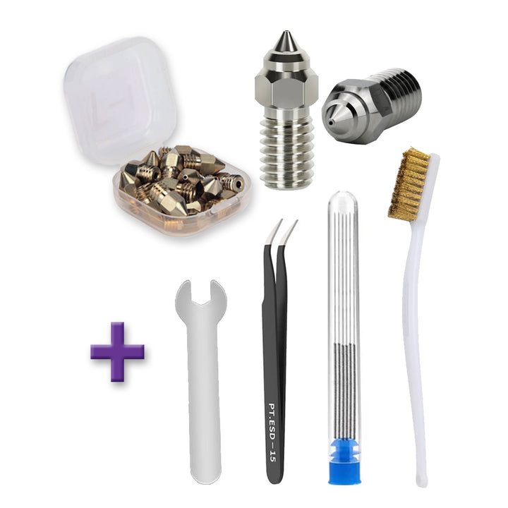 Copper Plated Nozzles Kit with Tools for Ender 3 V3 SE / Ender 7 / Ender 5 S1 (19 Pcs) - MakerParts 3D