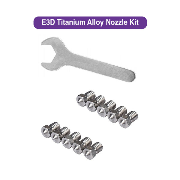 E3D Titanium Alloy Nozzle Kit - 5 Pieces + Open-End Wrench